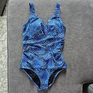 Seekers Australia Women's Blue Dotted One Piece Swimsuit Size 14